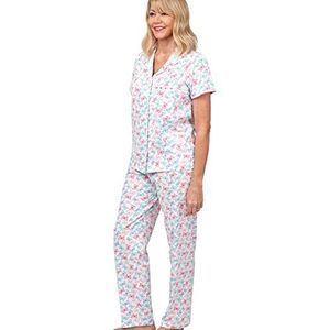 Marlon Dames Martilla 100% katoen vlinder print jersey revere kraag pyjama set, roze, 46-48