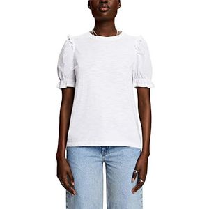 edc by Esprit T-shirt met borduurwerk en pofmouwen, wit, XL