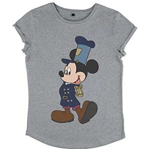 Disney Classics Classic Mickey Steampunk T-shirt voor dames, organisch, met opgerolde mouwen, gemêleerd grijs, L, grijs (melange grey), L