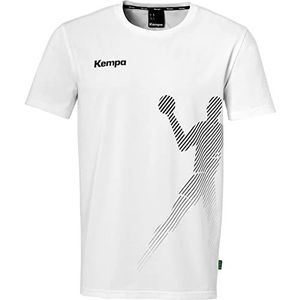Kempa T-shirt Zwart & Wit met Geribbelde Kraag Katoen Shirt Heren - met Player-Print - Sport Fitness Handbal - Wit - Maat M
