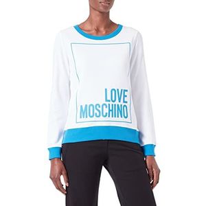 Love Moschino Dames Logo Box Print and Color Contrast Ribs Sweatshirt, witblauw., 44
