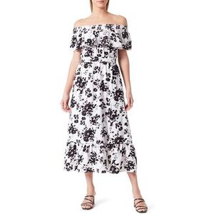 COBIE Midi-jurk voor dames met allover-print, wit, zwart, M