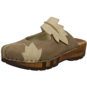 Woody dames rebekka slippers, meerkleurig nubuckleer, noten, beige, 40 EU