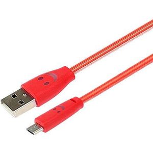Kabel Smiley Micro USB voor Nokia 1 Plus LED Android oplader USB Smartphone aansluiting (rood)