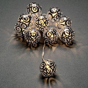 Konstsmide LED decoratieve lichtketting, zilverkleurige metalen ballen, met 6 uur timer, 10 warmwitte diodes, werkt op batterijen, binnen, transparante kabel - 3129-303