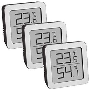 TFA Dostmann 3x digitale thermo-hygrometers voor binnen, 95.2019.54, voor het meten van luchtvochtigheid en temperatuur, om op te hangen or ner te zetten, zwart-zilver, (L) 61 x (B) 20 x (H) 61 mm