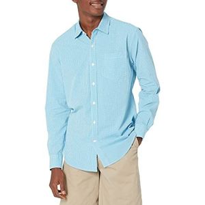 Amazon Essentials Men's Casual poplin overhemd met normale pasvorm en lange mouwen, Aquablauw Gingham, L