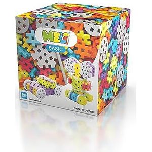 Meli Basic Constructor 200, 200 bouwstenen, incl. wielen en speciale onderdelen, creatief steekspel voor kinderen vanaf 3 jaar, bouwspeelgoed voor voertuigen, robots en meer