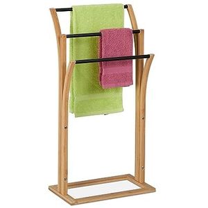 Relaxdays Handdoekenrek, bamboe, 3 stangen, H x B x D: 82 x 42 x 24 cm, handdoekenrek voor badkamer & wc, naturel/zwart