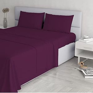 Italian Bed Linen Elegante beddengoedset (plat 250x300, hoeslaken 170x200cm+2 kussenslopen 52x82cm), pruim, dubbel