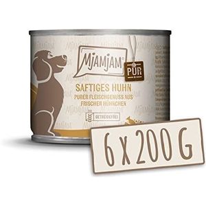 MjAMjAM - Premium natvoer voor honden - sappige pure kip, pak van 6 (6 x 200 g), graanvrij met extra vlees