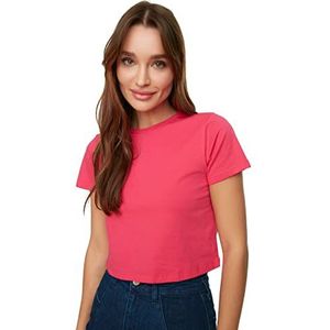 TRENDYOL Vrouwen Basics Regular Fit Basic ronde hals gebreid T-shirt, fuchsia, S