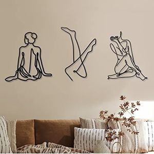 Photect 3 stuks metalen muurkunst decor minimalistisch abstract vrouw moderne lijntekening vrouwelijk enkel huis opknoping voor slaapkamer keuken badkamer woonkamer (stijlvol), zwart