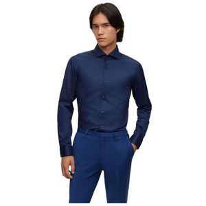 HUGO Kason slim fit overhemd voor heren van lichtgewicht katoenen keperbinding, Navy413, 45 NL