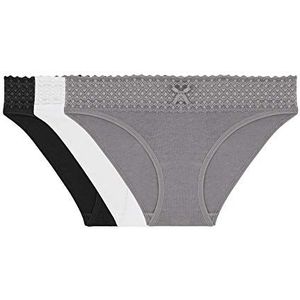 VARIANCE Lingerie Les Cotons onderbroek voor dames, verpakking van 3 stuks, meerkleurig (Blanc/Noir/Gris Gm38), 36/38