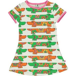 Småfolk Jurk met korte mouwen en honden, crème, 7-8 Jaren