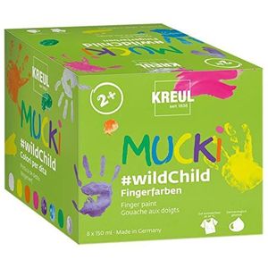 KREUL Mucki 2305 - #wildChild Hoge kwaliteit vingerverf set met 8 x 150 ml verfpotjes op waterbasis, Geschikt voor kinderen van 2 jaar en ouder