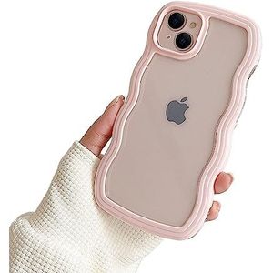 Curly Case Compatibel met iPhone 14 hoes, transparant esthetische siliconen, schattig wave frame TPU golvend design voor heren en meisjes