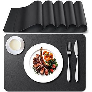 Epxee Set van 6 placemats, PVC hittebestendige placemats, anti-fouling en wasbaar, zwart