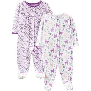 Simple Joys by Carter's Baby Meisjes 2-Pack Katoen Voeten Slaap en Spelen, Paarse stippen/Witte Eenhoorn, Preemie