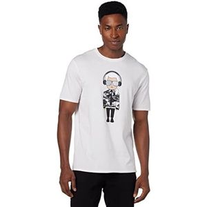 KARL LAGERFELD Karl T-shirt voor heren, reflecterend, met koptelefoon, Wit/weelderige tuin, XXL