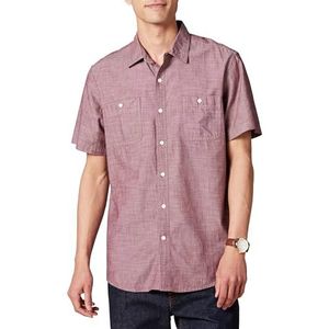 Amazon Essentials Men's Chambray-shirt met korte mouwen, Bordeauxrood, L