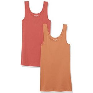 Amazon Essentials Women's Tanktop met slanke pasvorm, Pack of 2, Bruin/Steenrood, S