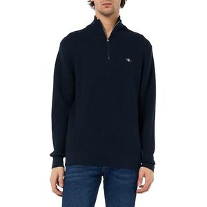 GANT Heren Textured Cotton Half Zip Pullover, evening blue, S