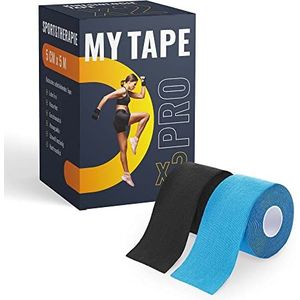 TK-Sports Kinesiotapes 5cm x 5m - Waterdicht & elastisch - Kinesiologie Tape Set in versch. kleuren - Kinesiotape, Physio Tape (set van 2, blauw & zwart)