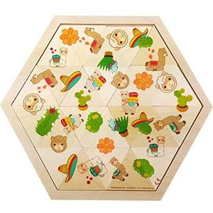 Hess Houten speelgoed 14965 - mozaïek-legspel van hout in zeshoekige vorm met 24 delen, serie Lama, voor kinderen vanaf 3 jaar, handgemaakt, als cadeau voor verjaardag, Kerstmis of Pasen