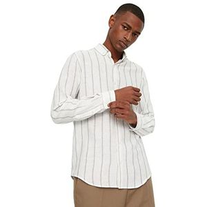 Trendyol Heren Khaki Heren Slim Fit Buttonkraag voor Spray gestreept overhemd Shirt, Extra Large