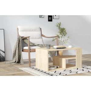 Hanah Home Moderne eiken koffietafel, 80 x 50 x 40 cm, 100% melamine gecoat deeltjesbord, 18 mm, muurvast, extra opslag, Scandinavisch design