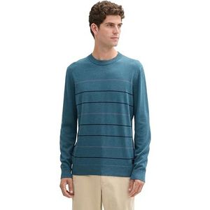 TOM TAILOR heren trui, 37635 - Green Dove Grey Navy Streep, XXL
