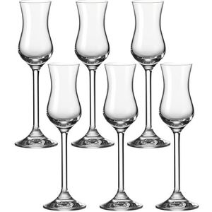 Leonardo Daily Grappa, 063319, borrelglas met steel, vaatwasmachinebestendige digestief-glazen, set van 6, 10 cl,