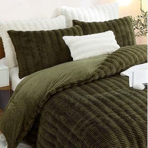Lanqinglv - Pluche Beddengoed - Donkergroen - 135 x 200 cm - Dekbedovertrek met Ritssluiting