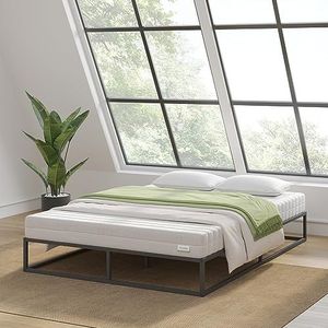 Novilla 25 cm metalen bedframe, platform bedframe, ontworpen houten lattenondersteuning, matrasfundering, eenvoudige montage, 90 x 200 cm, zwart