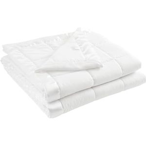 Madison Park Windom Down alternatieve deken, premium 3M Scotchgard-vlekreleasebehandeling, alle seizoenen lichtgewicht en zachte hoes voor bed, satijnen bekleding, witte Twin