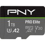 PNY P-SDU1TBV32100PRO-GE PRO Elite 1TB microSDXC-geheugenkaart + SD-adapter met A2 App Performance + 100MB/s leessnelheid, klasse 10 UHS-I, U3, V30 voor 4K-video,Zwart