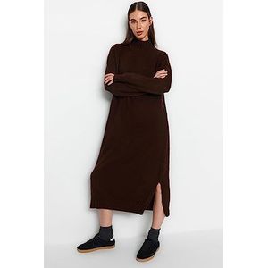 Trendyol FeMan Design Shift oversized gebreide jurk, bruin, S, Bruin, S