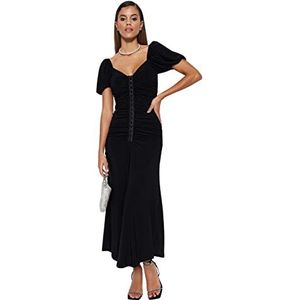 Trendyol Midi Shift getailleerde gebreide jurk voor dames, Zwart, 64
