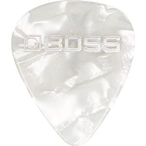 BOSS Dunne Celluloid gitaar Picks (BPK-12-Wm), Pakket van 12 Medium Celluloid Guitar Picks - Witte Parel, Set van 12 stuks