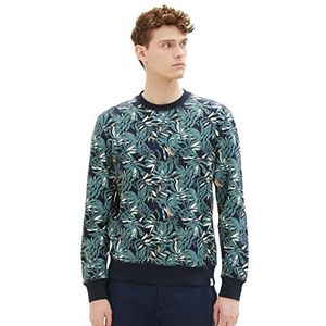 TOM TAILOR Uomini Sweatshirt 1035631, 31270 - Navy Green Big Leaf Design, M