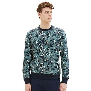 TOM TAILOR Uomini Sweatshirt 1035631, 31270 - Navy Green Big Leaf Design, 3XL