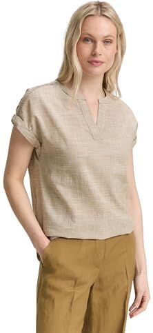 Tom Tailor - Blouse - All-over Motief - Puur Katoen - V-hals - Korte Mouwen