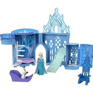 Disney Frozen Speelgoed, Stapelbaar kasteel van Elsa, poppenhuisspeelset met kleine pop en 8 onderdelen, geïnspireerd op de Disney Frozen films, reisspeelgoed en cadeaus voor kinderen, HPR37