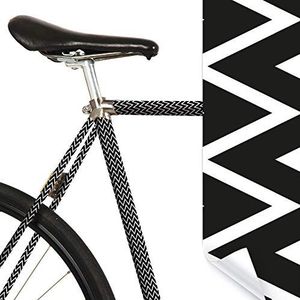 MOOXIBIKE Ziggy Zac zwart wit fietsfolie met patroon voor racefiets, MTB, trekkingfiets, Fixie, Nederlandse fiets, stadsfiets, scooter, rollator voor circa 13 cm frameomtrek