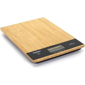 COOK CONCEPT, KU6613, Rectangular Bamboo Kitchen Scale 5kg, Gram Accuracy, Elegant Design, Tare Function, Compact and Eco-Friendly, Dimensions 18x20x15 cm, Brown/Black