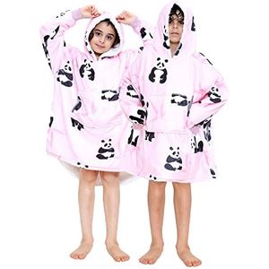 GC GAVENO CAVAILIA Unisex capuchon knuffeldeken oversized draagbare deken sweatshirt hoodie pullover, panda- roze, Eén maat