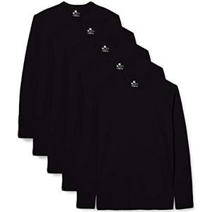 Lower East Heren Shirt met lange mouwen en ronde hals, gemaakt van 100% katoen, Zwart, set van 5, M
