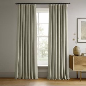 HPD Signature Gordijnen, fluweel, thermische verduisteringsgordijnen, voor woonkamer, 244 cm lang (1 paneel), roedezak, isolerend, raamgordijnen, 127 x 244 cm (b x l), koel beige